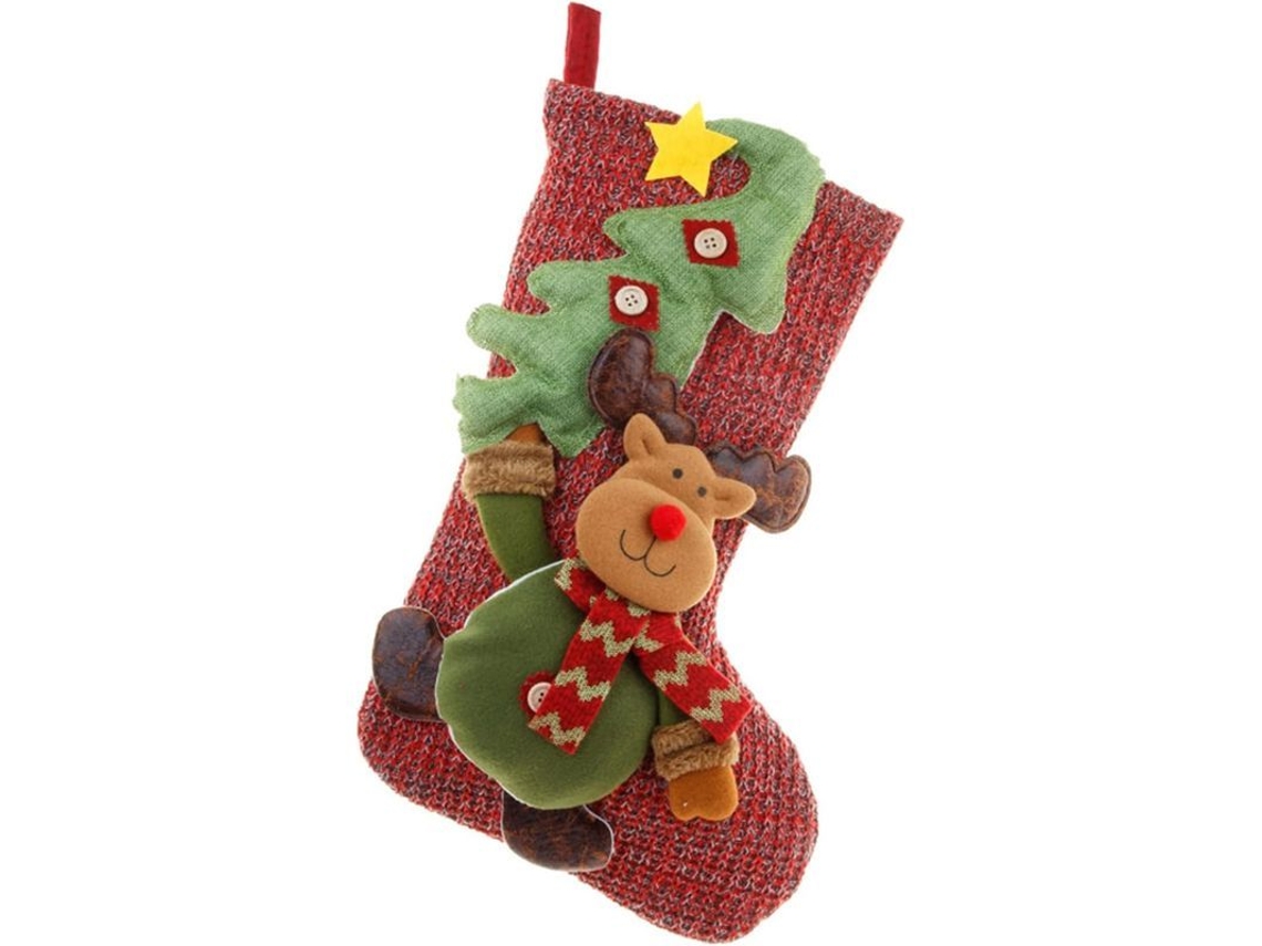 Calcetín Navideño Grande De Elk Para Colgar Con Diseños De Papá Noel, Renos Y Muñecos De Nieve.