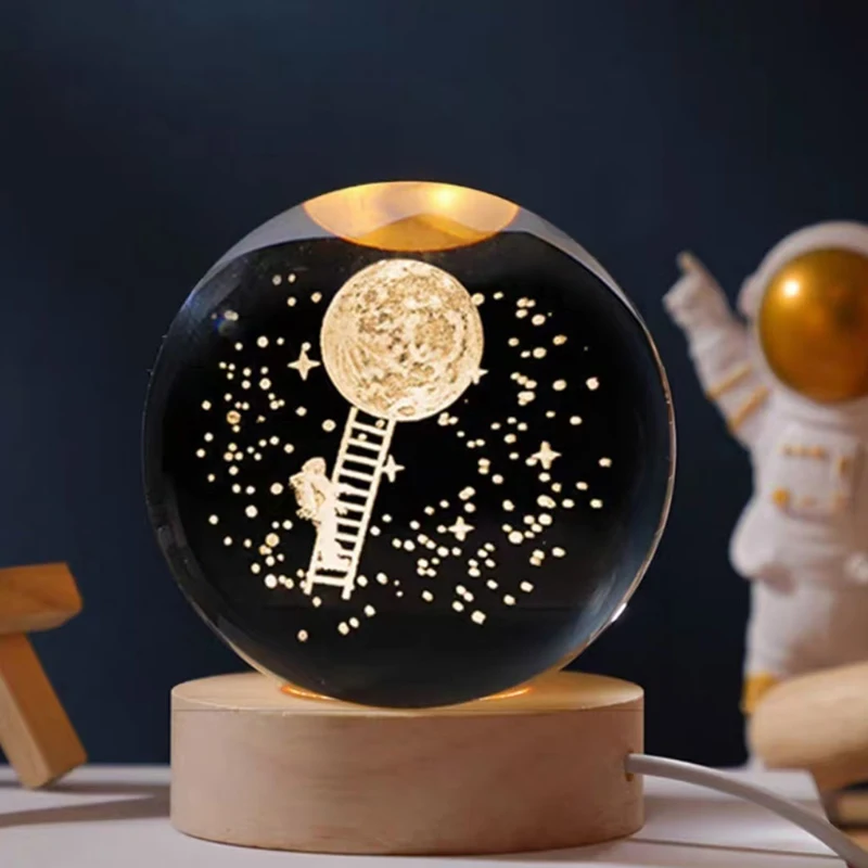(estilo 4 Con Base Led) Bola De Cristal De 8 Cm Grabada Con Láser 3d, Serie Astronómica