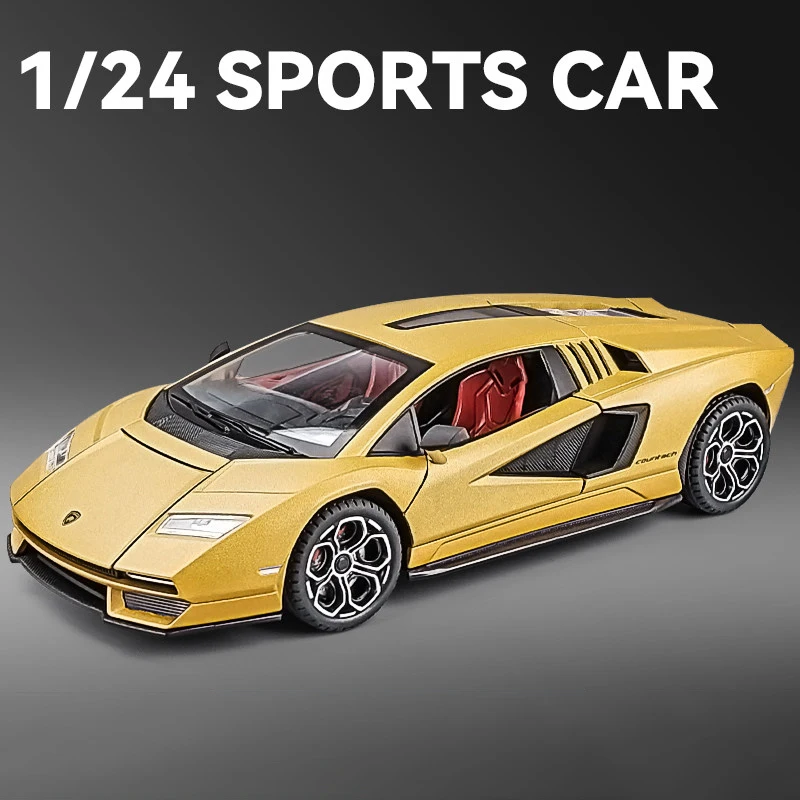 (amarillo) Coche De Juguete Modelo Supercar De Aleación A Escala 1:24, Modelo De Metal Fundido A Presión Con Sonido Y Luz.