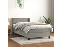 Cama Box Spring Con Colchón Terciopelo Gris Claro 100x200 Cm