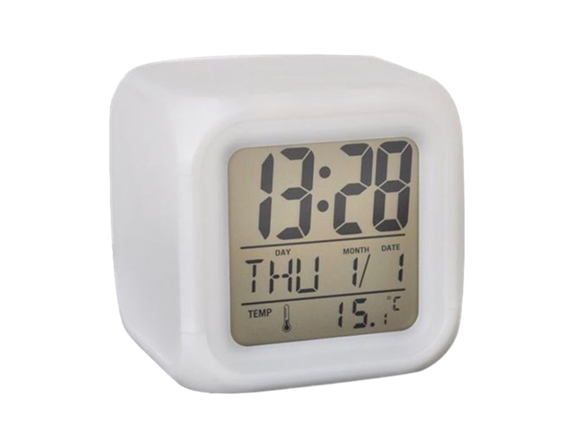 Alarme Digital Em Forma De Cubo, Com Termômetro Led De 7 Cores, Silencioso E Luminoso.