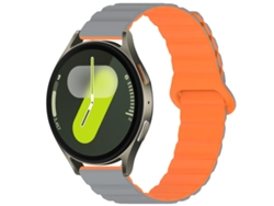 Bracelete Para Samsung Galaxy Watch 7/6/5/fe - Silicone Brilhante Magnético Loop - Cinza Laranja