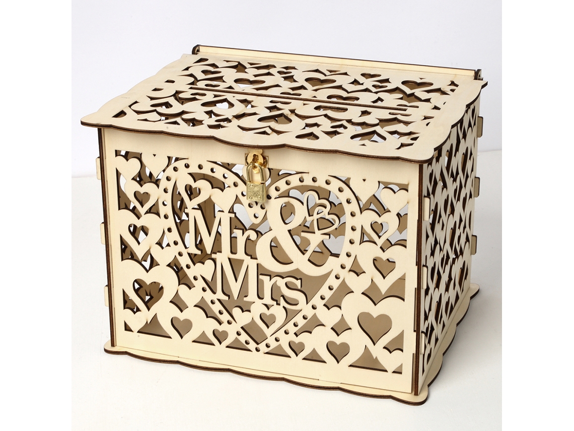 Caja rústica de madera para tarjetas de boda con cierre