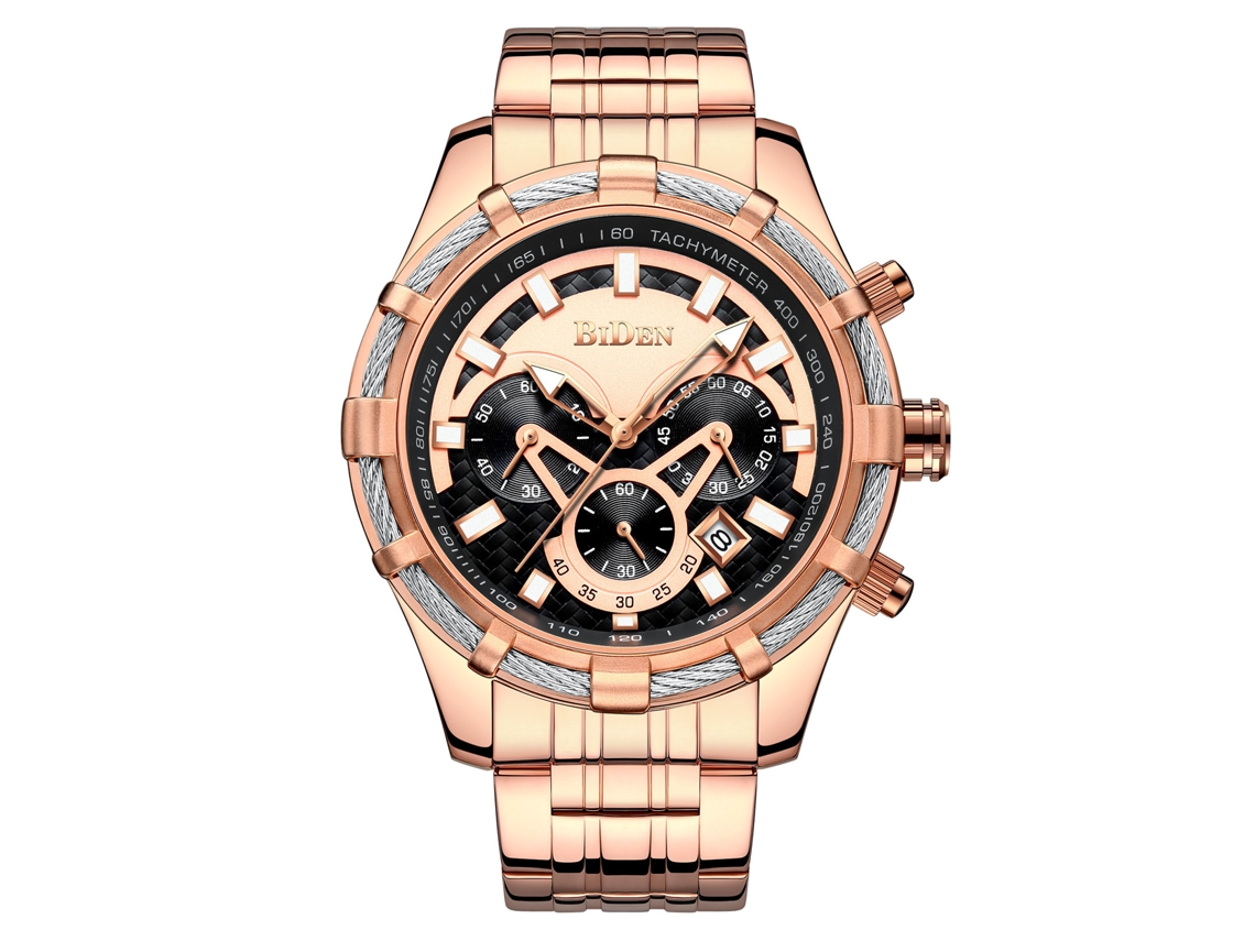 Reloj De Hombre (dorado), Moderno Y Elegante, Cronógrafo De Cuarzo Multifuncional De Seis Agujas.
