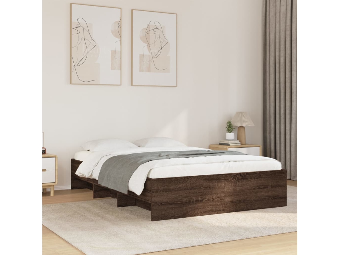 Estructura De Cama Sin Colchón Madera Marrón Roble 120x200 Cm