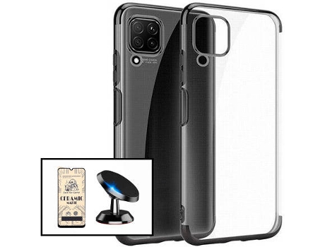 Kit Cristal Templado CeramicGlass Full Cover, Funda SlimArmor y Soporte Magnético de Coche Samsung Galaxy A12 PHONECARE Negro