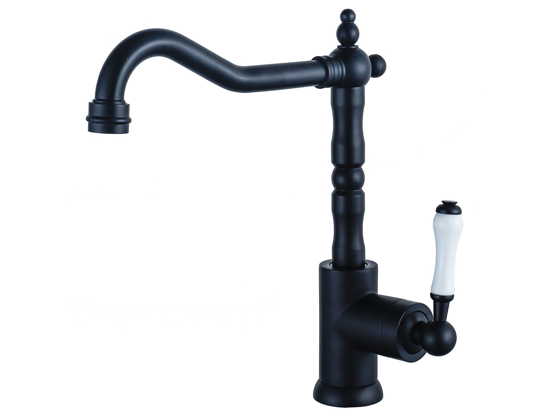 JILLIOPER Grifo de Cocina Negro Vintage con Boca Giratoria 360°