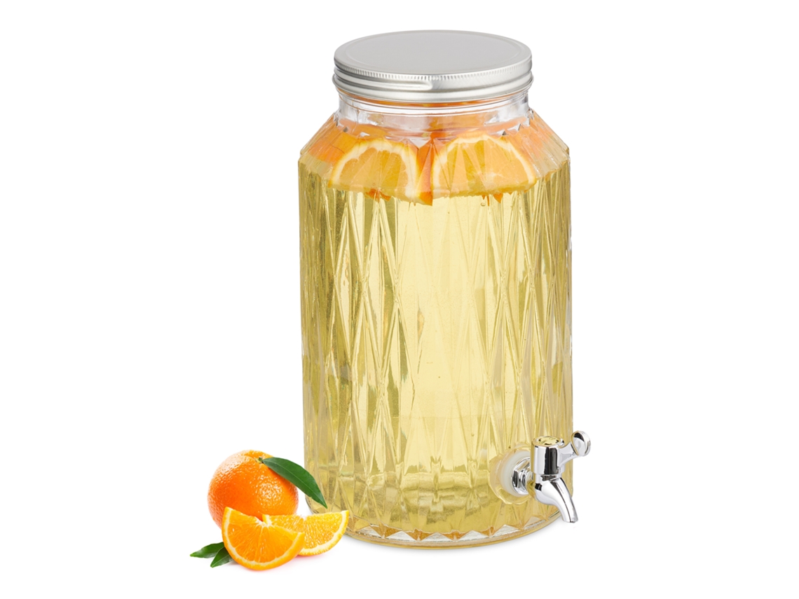 Relaxdays Dispensador De Bebidas, Recipiente Para Limonada 5 L, Diseño Romboidal, Grifo Y Tapa, De Cristal, Transparente