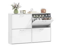 Zapatero grande de 120 cm con 4 puertas batientes y dos niveles, color blanco.