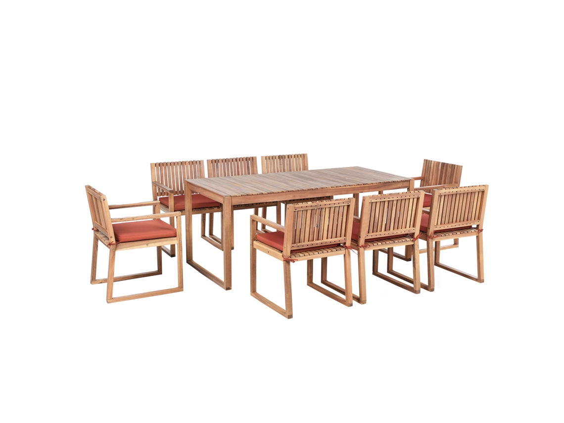 Conjunto De Jantar De Exterior Para 8 Pessoas Beliani Sassari Premium De Madeira De Acácia Certificada Castanho 180x90x75
