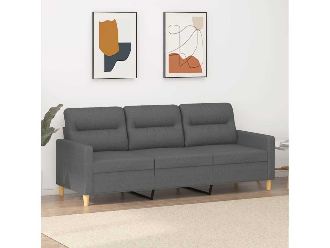 Sofá De 3 Plazas De Tela Gris Oscuro 180 Cm