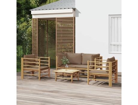 Conjunto 5 de muebles de jardín VIDAXL bambú y cojines gris taupé
