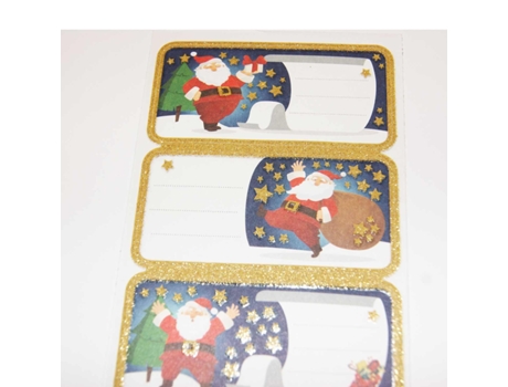 12 Pegatinas GLOBAL GIFT de Navidad - Papá Noel y estrellas doradas