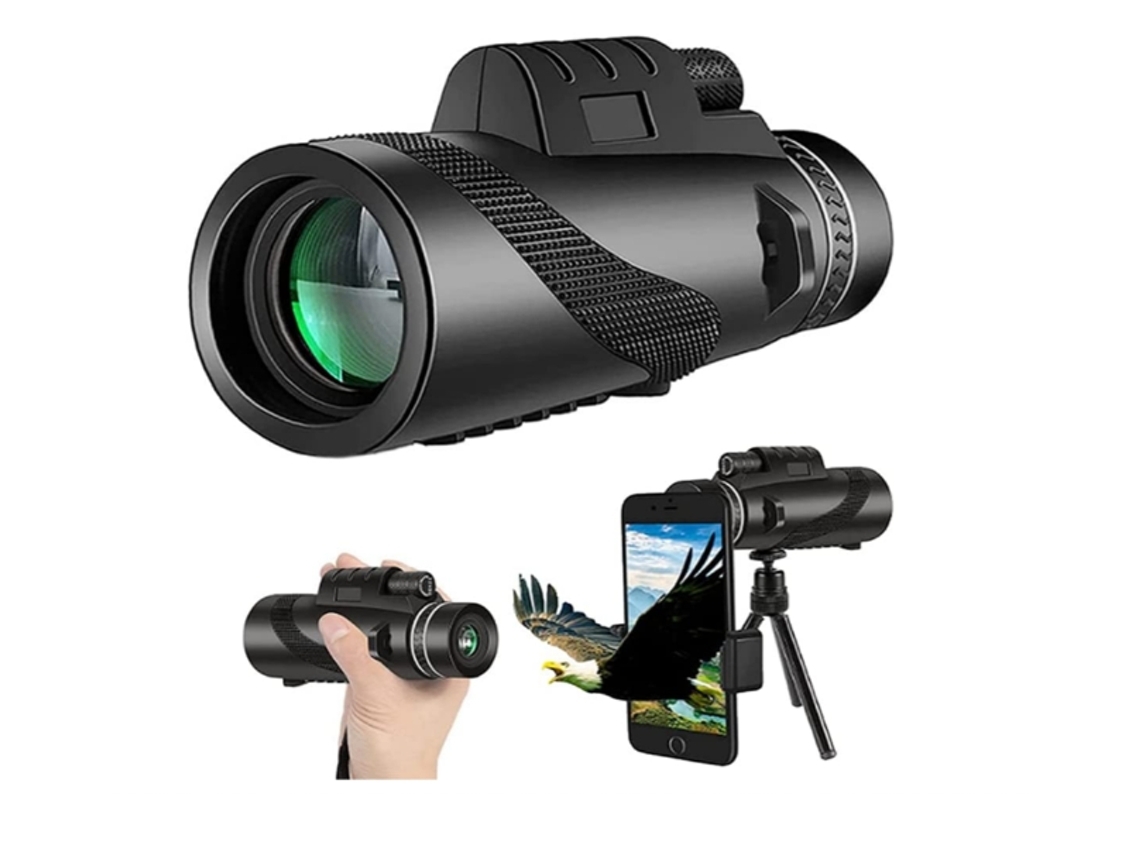 Monocular con trípode y adaptador para smartphone, telescopio monocular HD 12x50, alta potencia 1000 m, negro, Chennnls