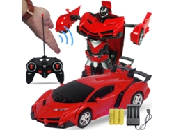 Coche Robot Transformable Con Control Remoto, Botón Y Transformación Por Inducción Para Niños, Rojo, Recargable.