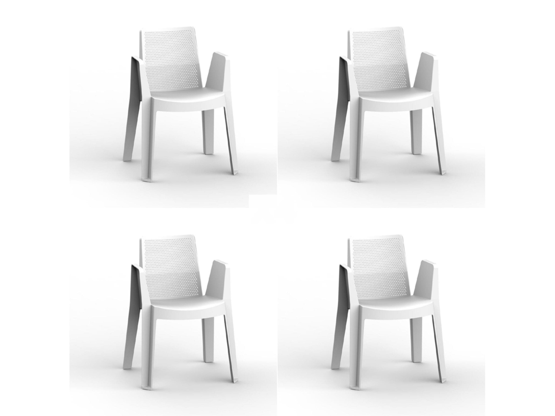 Set 4 Sillas Con Brazos Interior, Exterior Blanco Play Garbar