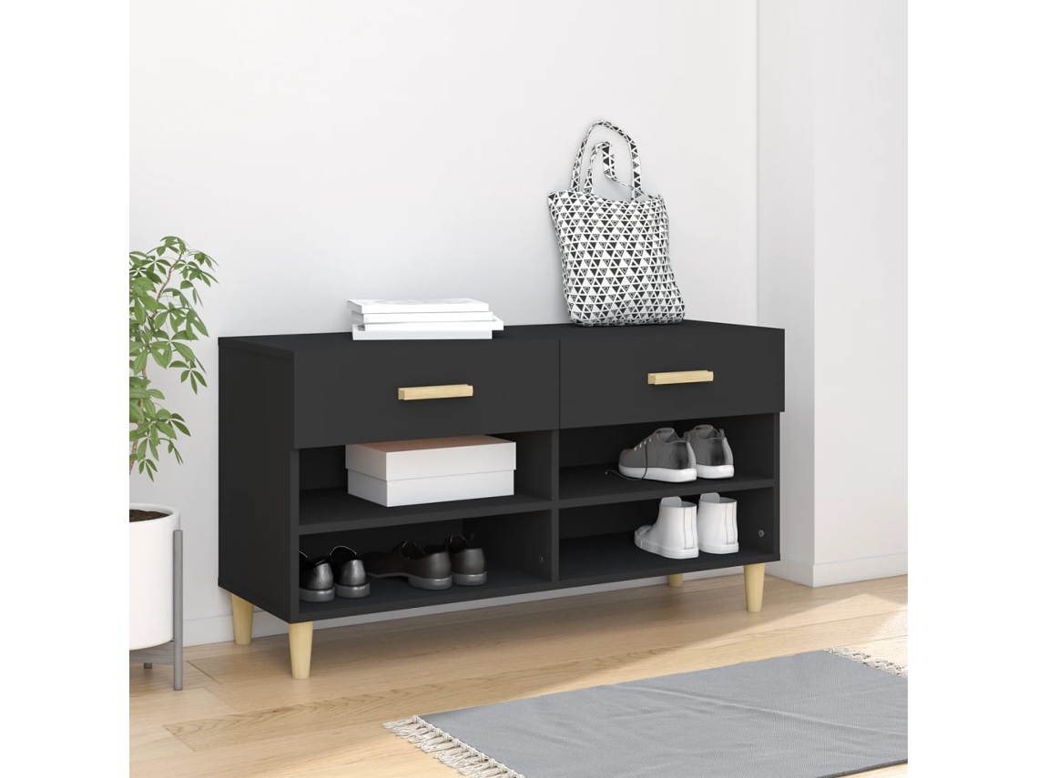 Mueble Zapatero | Armario Zapatero De Madera Contrachapada Negro 102x35x55 Cm