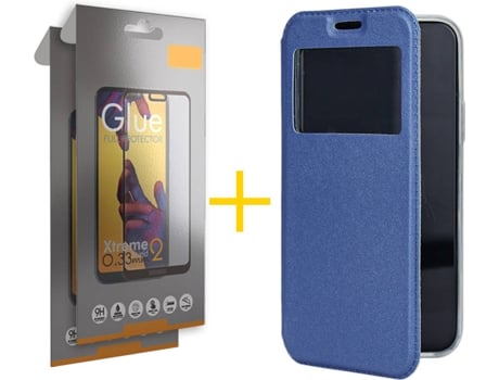 Kit Funda + 2 Protectores de Pantalla Oppo A91 SKYHE Full Gandy Flip (Azul)
