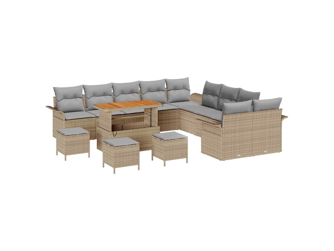 Maison Exclusive - Conjunto de sofás de jardín de 14 piezas en beige y gris claro