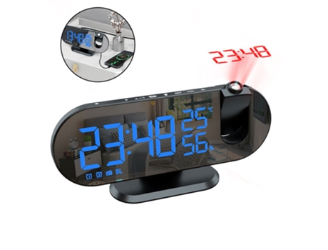 Reloj despertador de proyección digital radio reloj de cabecera con espejo LED con proyector de 180 reloj despertador dual cargador USB 12/24 horas...