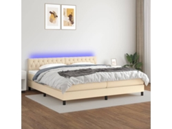 Cama Box Spring Colchón Y Luces Led Tela Crema 200x200 Cm