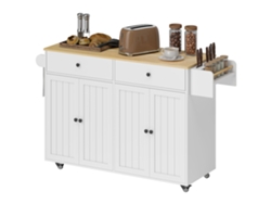 Ilha de cozinha móvel, 2 gavetas, 2 armários, com porta-temperos, porta-toalhas e porta-arquivos, em MDF, Branca. ZENCORE SERVICES