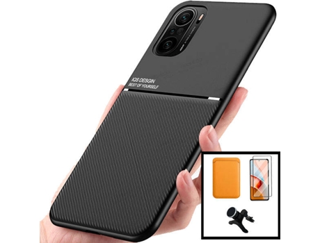 Kit Carcasa, Protector Cristal 5D Y Soporte Xiaomi Poco F3 Phonecare Magnetic Lux Y Soporte Coche Reforzado Naranja