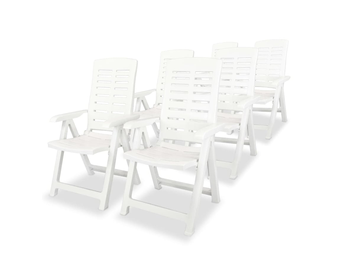 Sillas de jardín reclinables DKD Home Decor de 6 piezas, plástico blanco