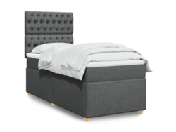 Cama Box Spring Con Colchón Tela Gris Oscuro 80x200 Cm