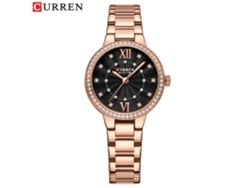 Relógio Feminino (preto E Dourado) Com Mostrador Pequeno E Numerais Romanos, À Prova D'água, Com Strass, Ultrafino E Pulseira De Aço Inoxidável.