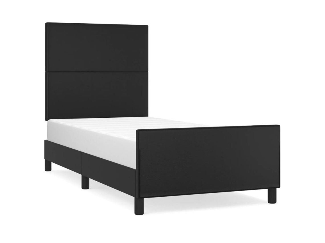 Cama con Somier y Cabecero Piel Sintética Negro (100x200 cm)