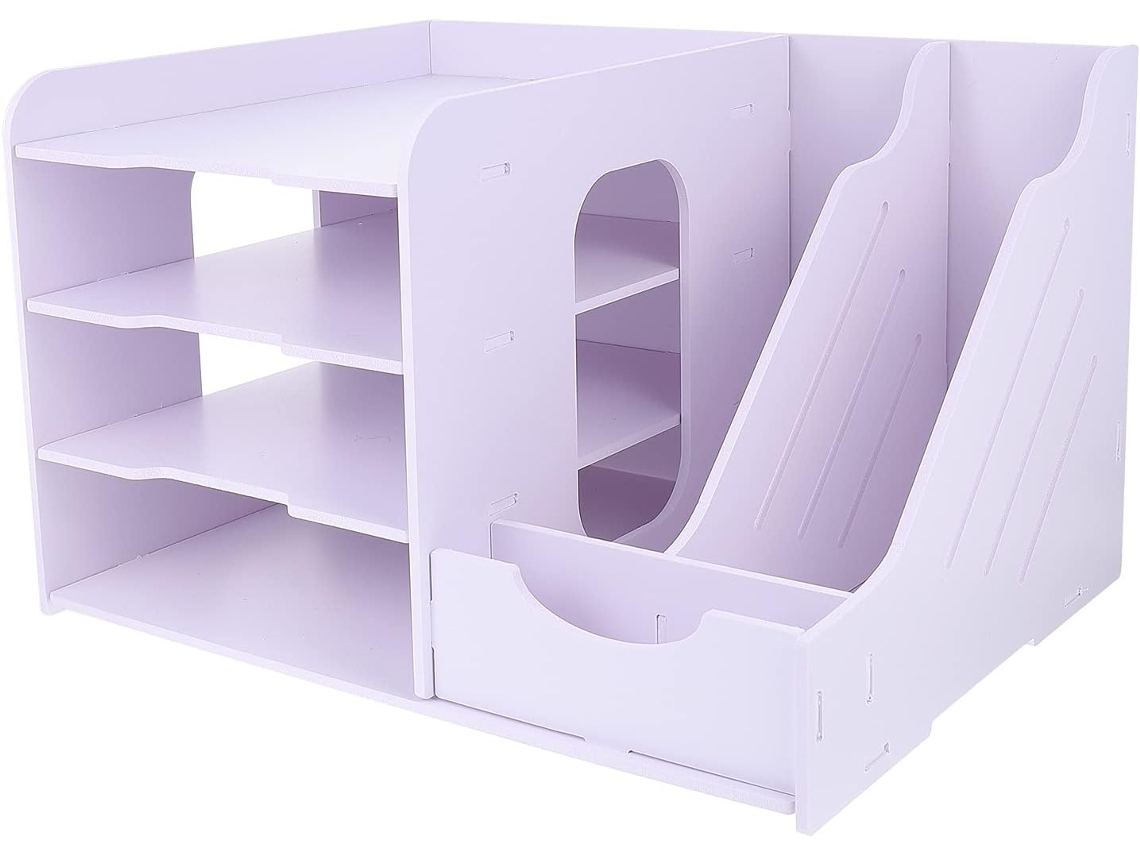 Organizador De Escritorio De Pvc Blanco Con Diseño Multicapa