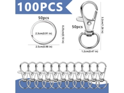 100 llaveros, 50 mosquetones y 50 llaveros (plateados) Chrui
