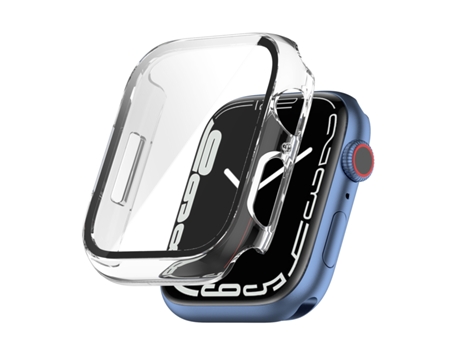 Funda protectora a prueba de golpes con película de vidrio templado para Apple Watch Series 9/8/7 45 mm (transparente)