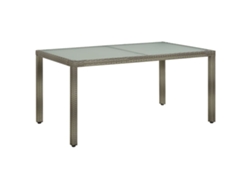 Mesa de jardín LOVELY HOME para cenar en vidrio templado y mimbre, patas gris (150 x 90 x 75 cm)