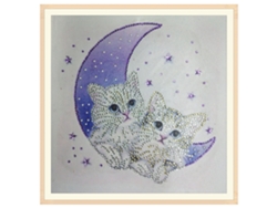 Kit de pintura de diamantes DIY Primerox Moon Cat con diamantes de imitación, bordado, arte y resina, 30x30cm