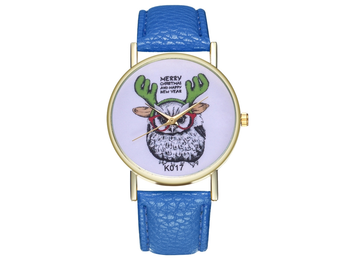 Reloj De Pulsera De Cuarzo Para Hombre Con Correa De Piel Azul Marino Con Estampado Animal.