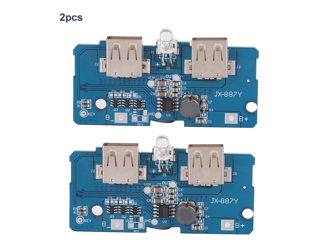 Módulo Elevador De Voltaje Dual Usb De 3,7 V A 5 V Y 2 A Con Luz Led Para Batería De Litio 18650 (2 Unidades)