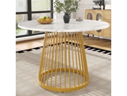 Mesa Redonda 80x80x76 Cm - Mesa De Cocina, Mesa De Café Para 4 Personas, Con Patas De Metal Y Tablero Mdf Marmoleado - Dorada