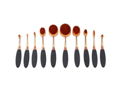 Kit De Brochas De Maquillaje Con 10 Brochas Ovaladas Sintéticas Suaves + Esponja, Ouro Preto