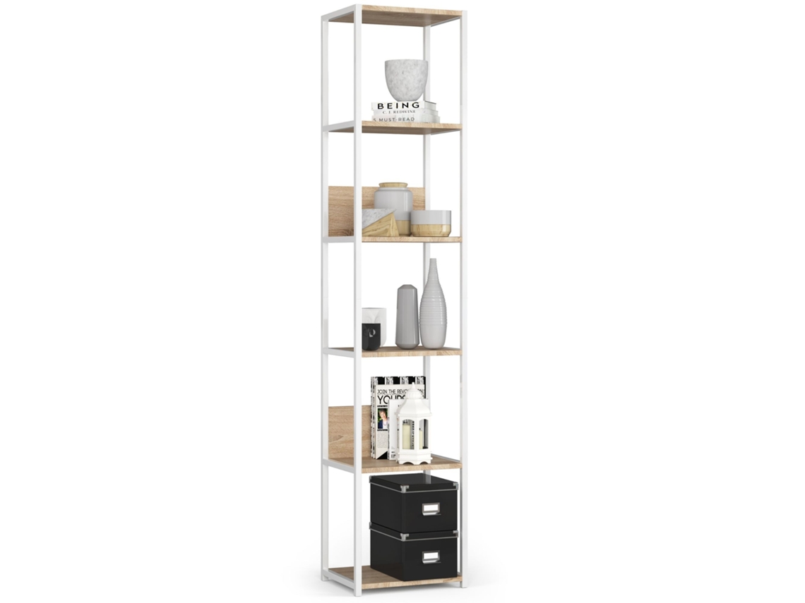 Estantería Loft Akord Metálica Blanco 40 Cm Frente En Color Roble Sonoma 6 Estantes 40x32x192 Cm