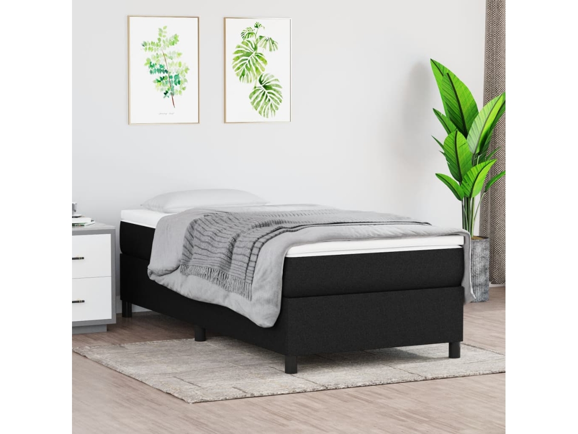 Cama con Colchón de Muelles y Cabecero Tecido Negro (100x200 cm)