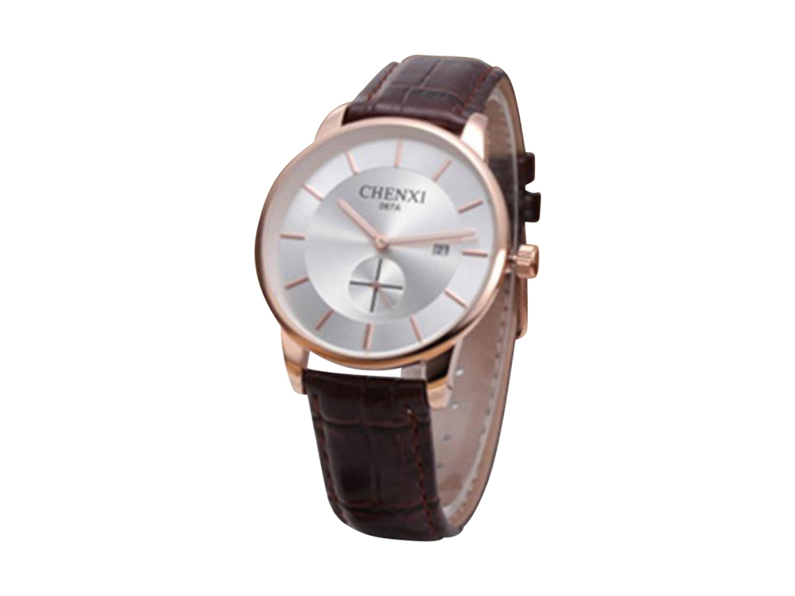 Reloj De Pulsera De Cuarzo Para Mujer Con Correa De Piel Sintética, Caja Dorada Y Blanca.