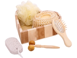 Accesorios De Bain Con Seau Bois Masseur Y Éponge De Para Exfoliation Douce