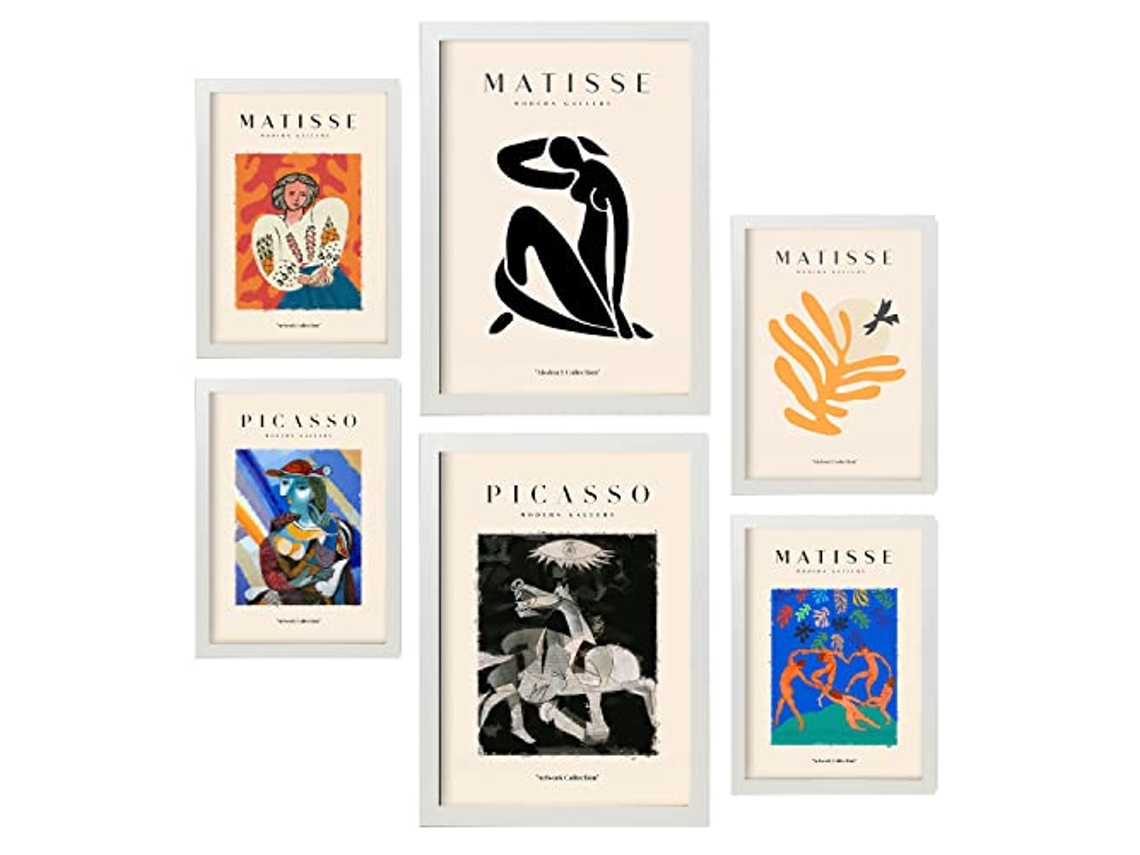 NACNIC Set De 6 Posters De Picasso Y Matisse Pinturas Abstractas Láminas De Fauvismo Y Surrealismo Para  Tamaños A3 & A4 Marcos Blancos
