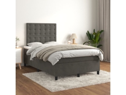 Cama Box Spring Con Colchón Terciopelo Gris Oscuro 120x200 Cm