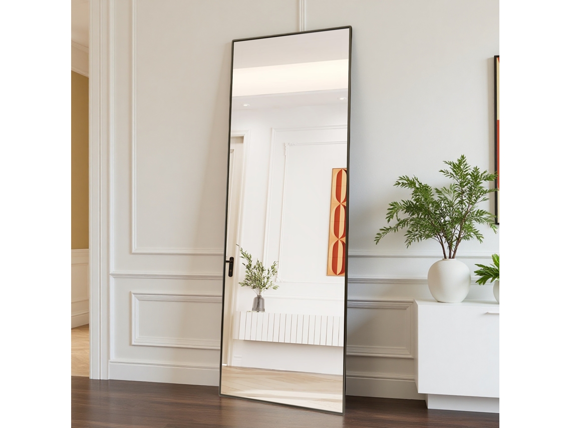 Espejo de cuerpo entero, 177x77 cm, para montaje en pared y suelo, para pasillo, dormitorio u oficina, negro Rosahqnda