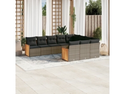 Conjunto de sofá de jardín de 10 piezas con cojines, ratán gris, DKD Home Decor