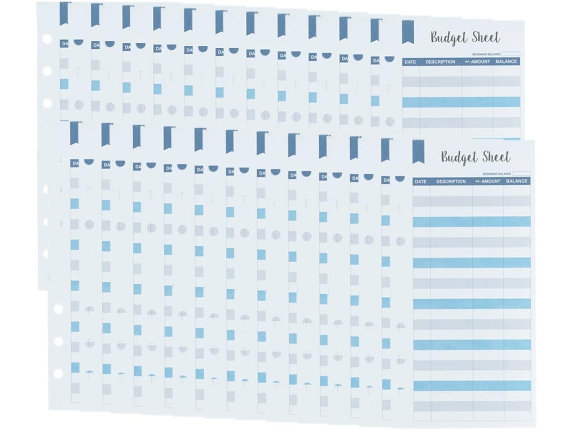 50 Hojas De Presupuesto Perforadas, Tarjetas De Consumo De Papel