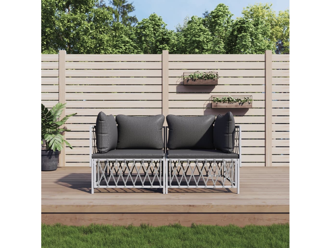 Conjunto de jardín de 2 piezas con cojines, acero blanco, Dkd Home Decor